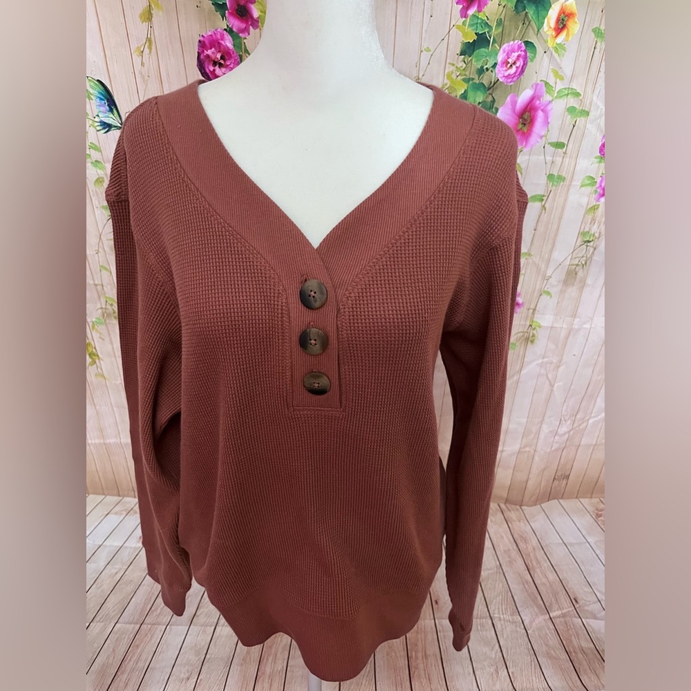 NWT Pact Women's Sienna Thermal Waffle Henley Pullover - Picture 11 of 16